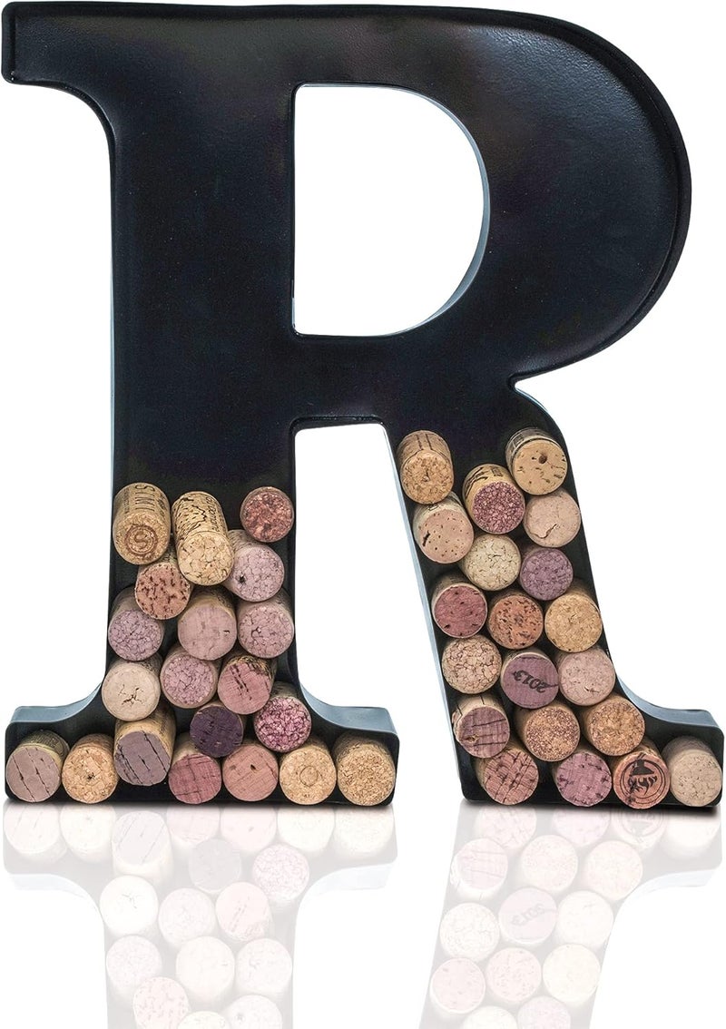 Made Easy Kit Metal Letter Wine Cork Keepsake Saver & Holder Monogram w/Free Wall Mount Kit A-Z (Letter R, Large) - Image 2